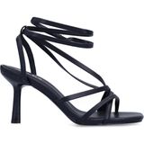 Sacha - Zwarte Sandalen - Verstelbaar Enkelbandje - Smalle Bandjes - Zilveren Gesp