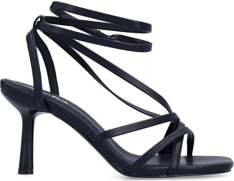 Sacha - Zwarte Sandalen - Verstelbaar Enkelbandje - Smalle Bandjes - Zilveren Gesp