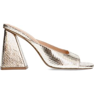 Sacha - Gouden Metallic Muiltjes met Hak - Leer - Trechter Hak