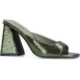 Sacha - Groene Metallic Muiltjes met Hak - Leer - Brede Trechter Hak