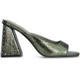 Sacha - Groene Metallic Muiltjes met Hak - Leer - Brede Trechter Hak