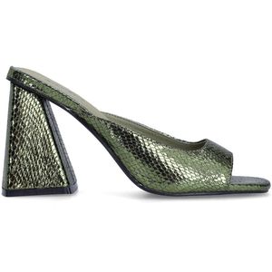 Sacha - Groene Metallic Muiltjes met Hak - Leer - Brede Trechter Hak