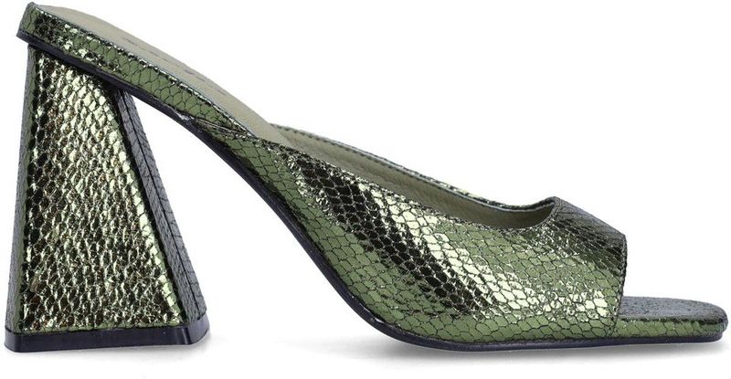 Sacha - Groene Metallic Muiltjes met Hak - Leer - Brede Trechter Hak