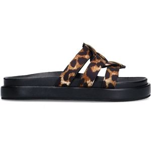 Sacha - Leopard Slippers - Zwart - Plateauzool - 4 cm