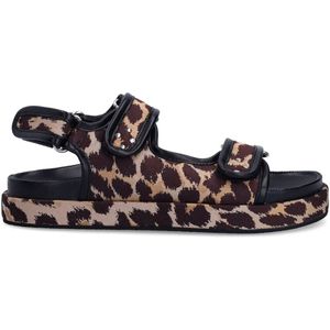 Sacha - Leopard Sandalen - Zilverkleurige Details - Platte Zool