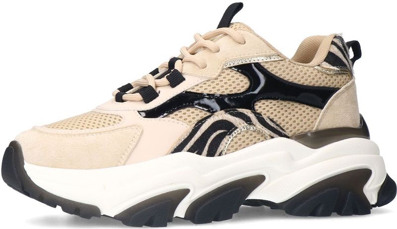 Sacha - Chunky Sneakers - Beige - Textiel en Imitatieleer