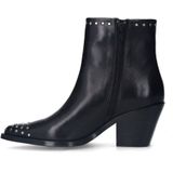Sacha - Cowboy Enkellaarsjes - Zwart - Leer - Zilveren Studs