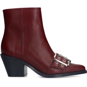 Sacha - Bordeaux Leren Enkelboots - Rood - Met Gesp - 7 cm Blokhak