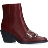 Sacha - Dames - Bordeaux leren buckle enkellaarsjes met hak