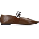 Sacha - Ballerina - Bruin - Leer - Elastische Band - Zilveren Noppen