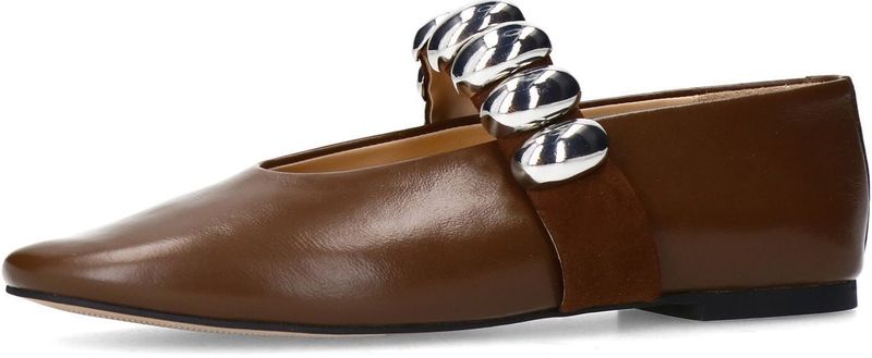 Sacha - Ballerina - Bruin - Leer - Elastische Band - Zilveren Noppen