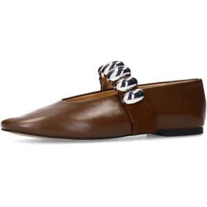 Sacha - Ballerina - Bruin - Leer - Elastische Band - Zilveren Noppen