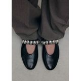 Sacha - Dames - Zwarte Leren Ballerina's - Zilverkleurige Studs