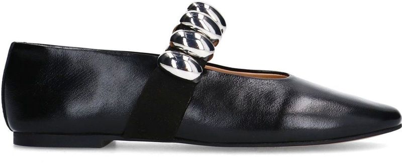 Sacha - Dames - Zwarte Leren Ballerina's - Zilverkleurige Studs