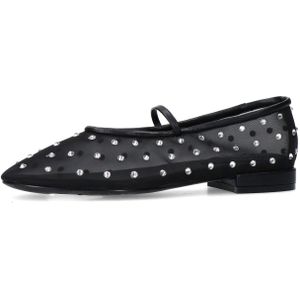 Sacha - Zwarte Mesh Ballerina's - Strass - Flats - 2 cm Hak