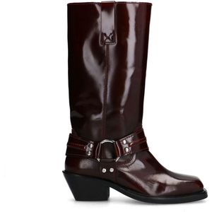 Sacha - Biker Boots - Rood - Leer - Glanzend Bordeauxrood