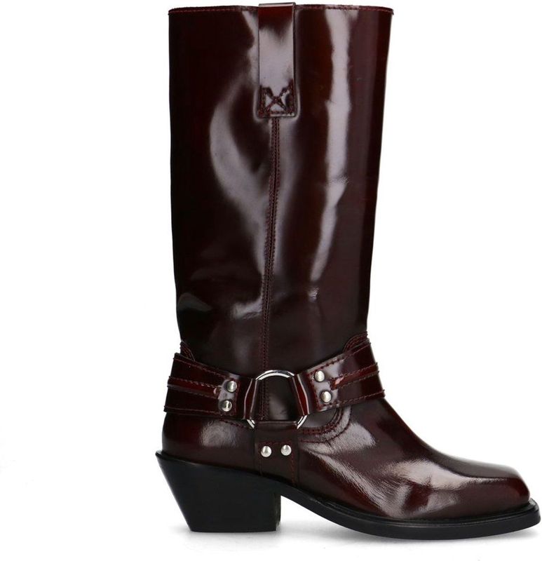 Sacha - Biker Boots - Rood - Leer - Glanzend Bordeauxrood