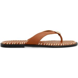Sacha - Cognac Leren Sandalen - Bruin - Gouden Details