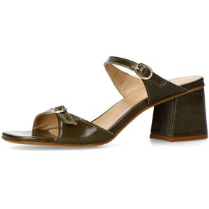 Sacha - Muiltjes - Donkergroen - Leer - Blokhak 6 cm