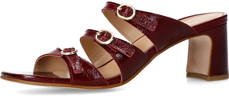 Sacha - Rode Leren Sandalen - Hak - Goudkleurige Gespen