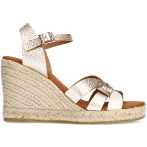 Sacha - Dames - Gouden Metallic Sleehak Sandalen - Touwzool - Leer