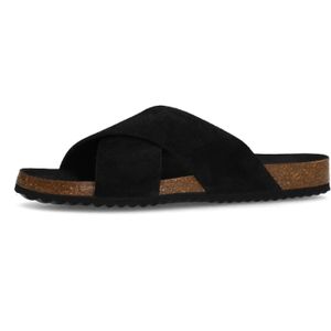 Sacha - Zwarte Slippers - Leer - Gekruiste Banden