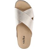 Sacha - Schoenen - Geel - Leer - Gouden Sandalen met Gekruiste Bandjes