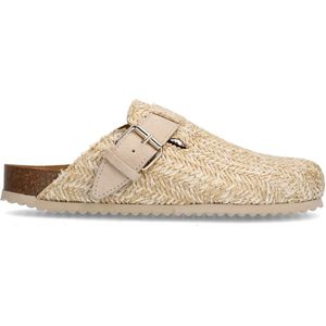 Sacha - Raffia Clogs - Beige - Goudkleurige Gesp - Instapzool