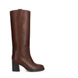 Sacha - Dames - Hoge Leren Laarzen - Bruin - Blokhak 7 cm