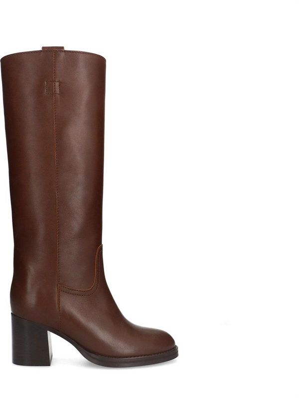 Sacha - Dames - Hoge Leren Laarzen - Bruin - Blokhak 7 cm