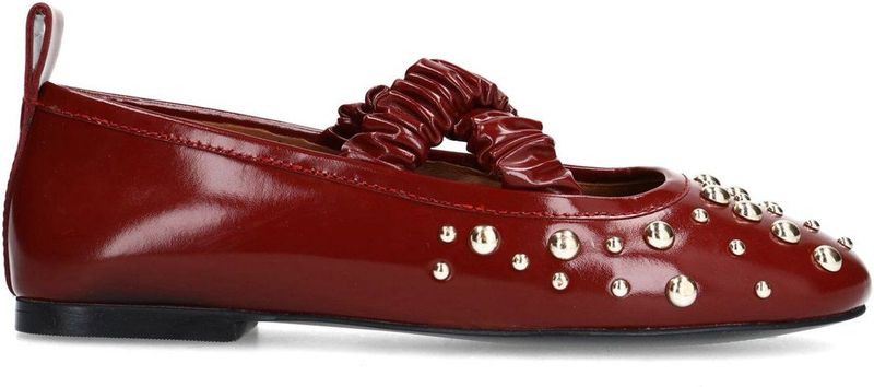 Sacha - Dames - Rode Leren Ballerina's - Goudkleurige Studs