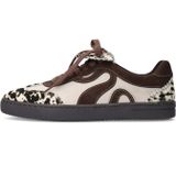 Sacha - Bruine Suède Cow Print Sneakers - Donkerbruine Zool - Leer Binnenzijde
