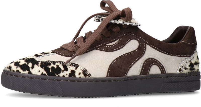 Sacha - Bruine Suède Cow Print Sneakers - Donkerbruine Zool - Leer Binnenzijde