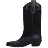 Sacha - Dames - Zwarte Leren Cowboylaarzen - Sierstiksels - Blokhak 4 cm