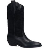 Sacha - Dames - Zwarte Leren Cowboylaarzen - Sierstiksels - Blokhak 4 cm