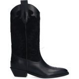 Sacha - Dames - Zwarte Leren Cowboylaarzen - Sierstiksels - Blokhak 4 cm
