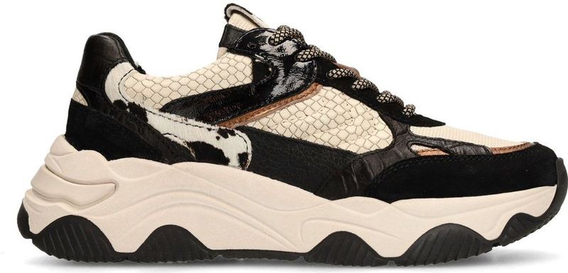 Sacha - Sneakers - Zwart - Leren Cow Print - Plateau Zool 4 cm