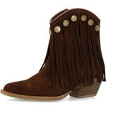 Sacha - Western Enkellaarsjes - Donkerbruin - Suède - Franjes