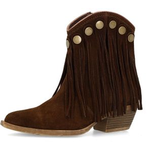 Sacha - Western Enkellaarsjes - Donkerbruin - Suède - Franjes