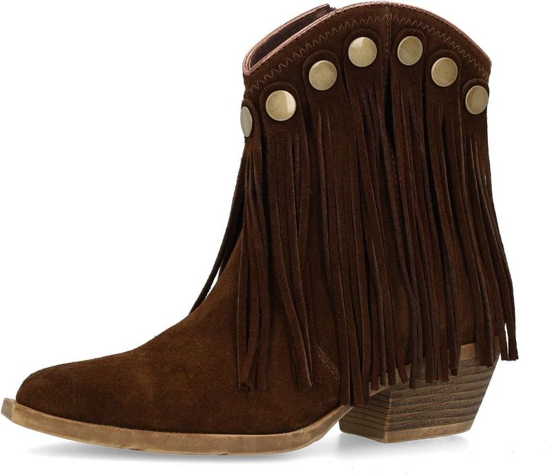 Sacha - Western Enkellaarsjes - Donkerbruin - Suède - Franjes