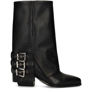 Sacha - Enkellaarsjes - Zwart - Leren Biker Boots met Flap