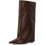 Sacha - Snake Hoge Sleehak Laarzen - Bruin - 10 cm Sleehakhoogte