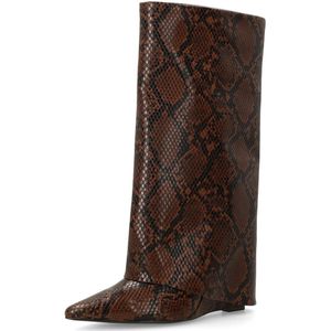 Sacha - Snake Hoge Sleehak Laarzen - Bruin - 10 cm Sleehakhoogte