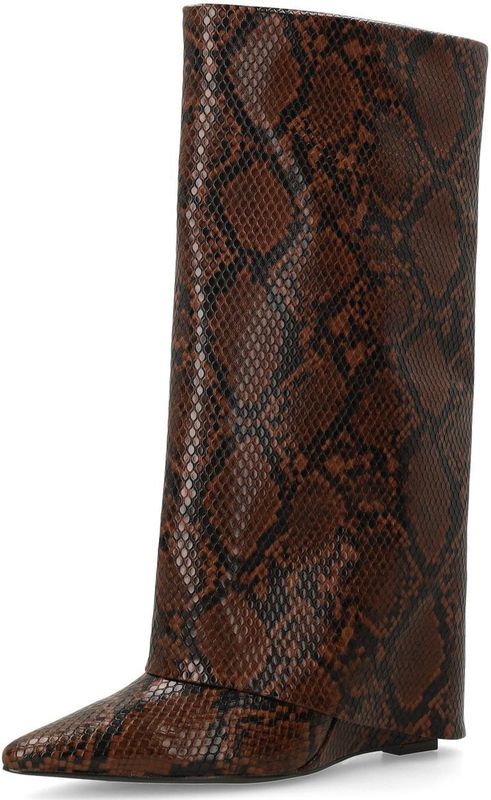 Sacha - Snake Hoge Sleehak Laarzen - Bruin - 10 cm Sleehakhoogte