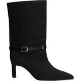 Sacha - Enkellaarsjes - Zwart - Denim - Hakhoogte 7 cm