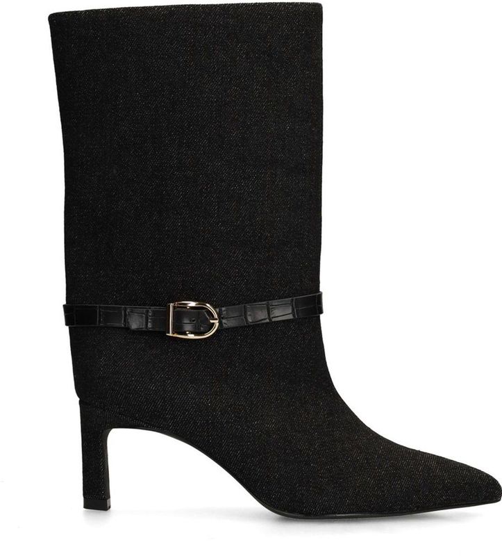 Sacha - Enkellaarsjes - Zwart - Denim - Hakhoogte 7 cm