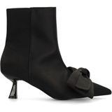 Sacha - Enkellaarsjes - Zwart - Satin-look - Puntige Neus - Strikdetail