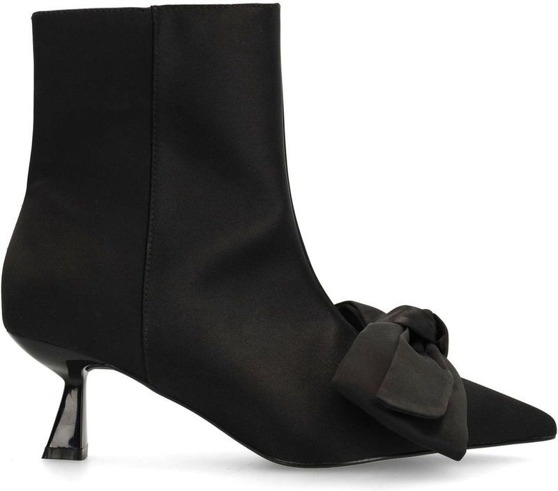 Sacha - Enkellaarsjes - Zwart - Satin-look - Puntige Neus - Strikdetail