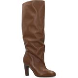 Sacha - Bruine Leren Hoge Laarzen - Dames - Met Brede Schacht