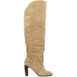 Sacha - Overknee Laarzen - Beige Suède - Hoge Hak - 9 cm